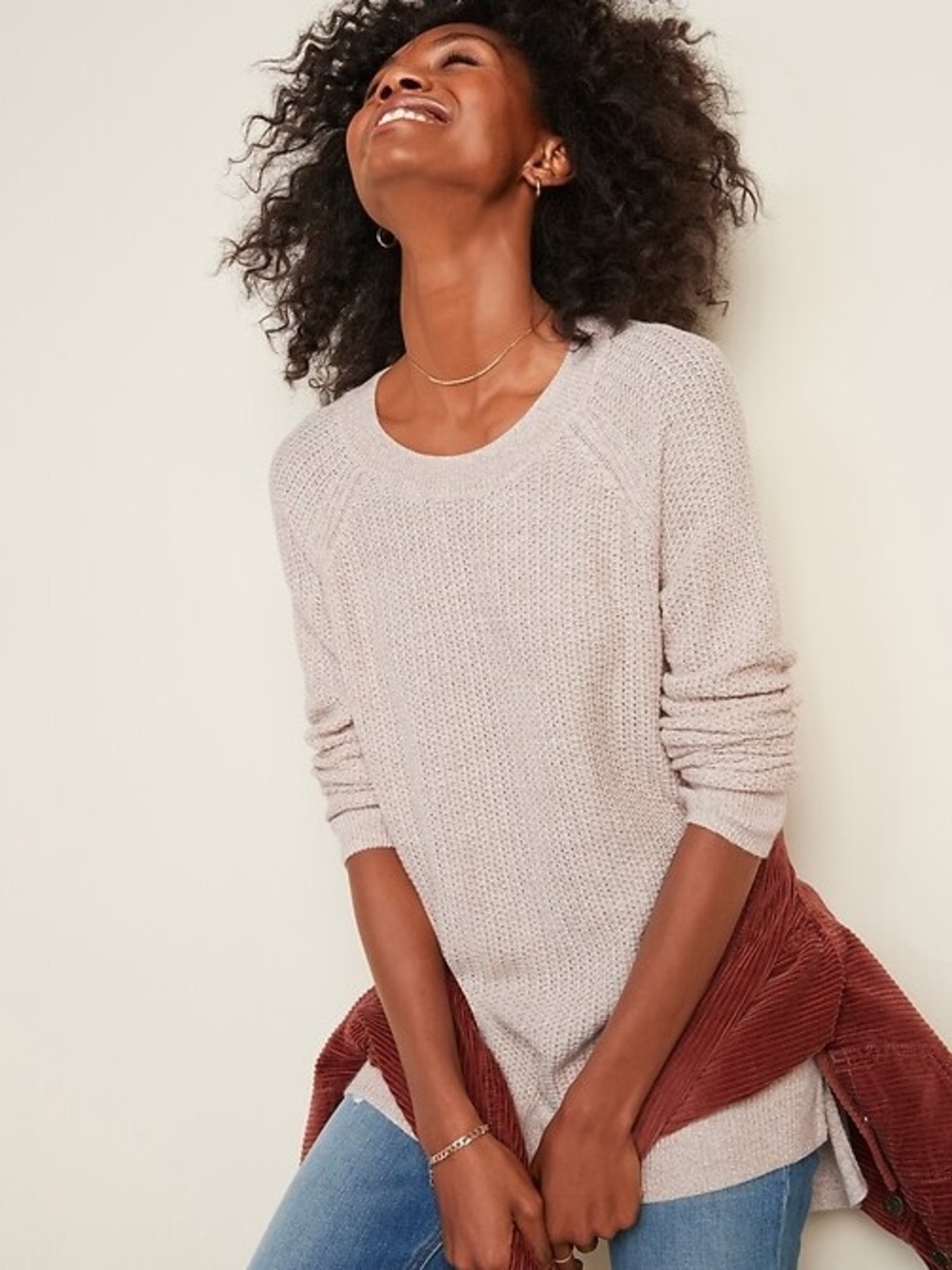 Old Navy Textured Crew Neck Sweater Stitchy Knit Relaxed Oatmeal M
